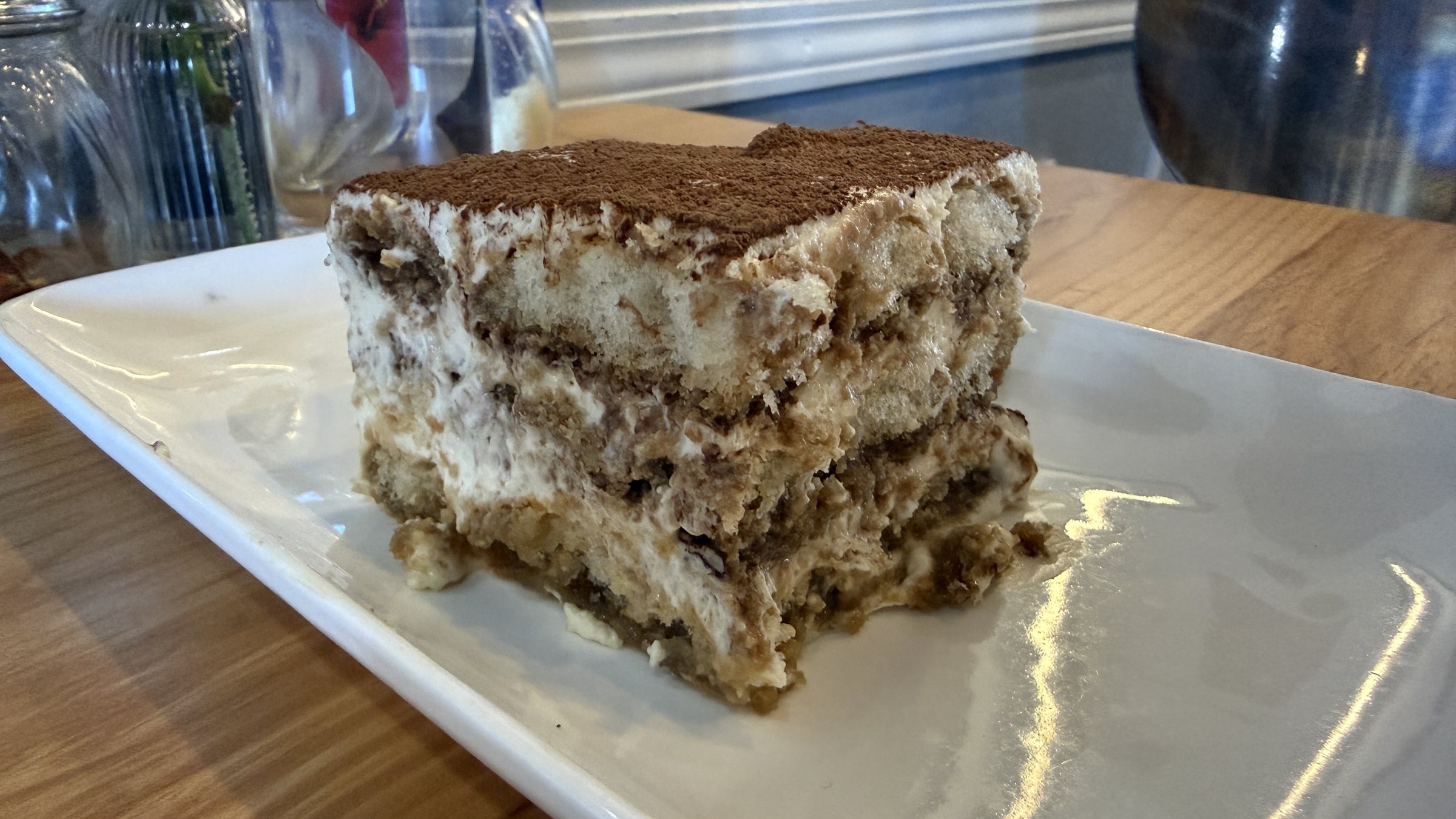Tiramisu dusted with cocoa at Pizzeria Amalfi