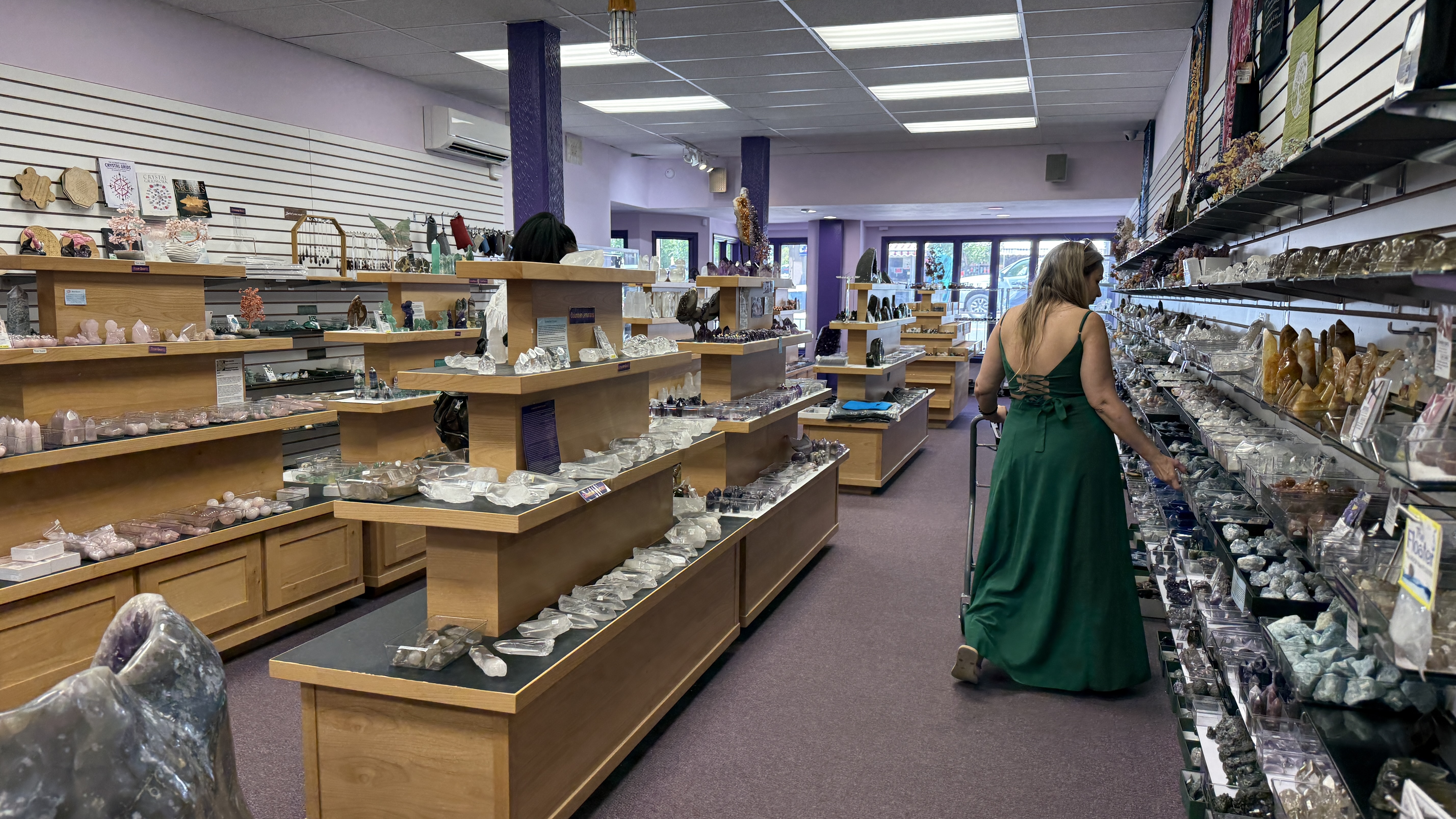 Crystal islands and wall shelves at Soul Connections in Mount Shasta