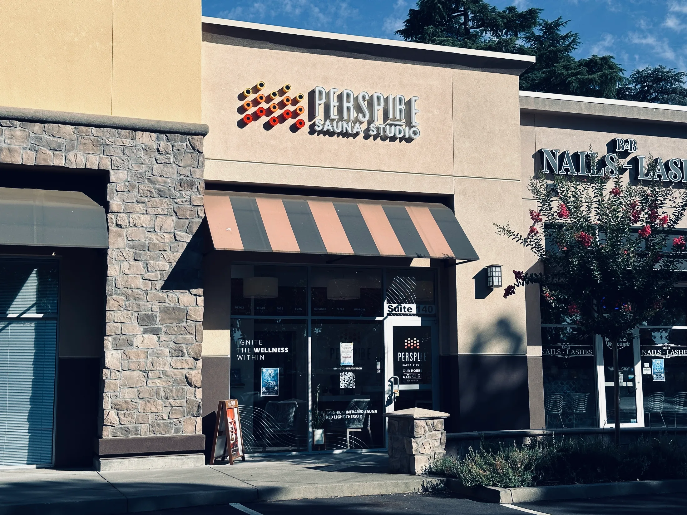 Exterior of Perspire Sauna Studio at 2760 Esplanade, Suite 140, Chico CA