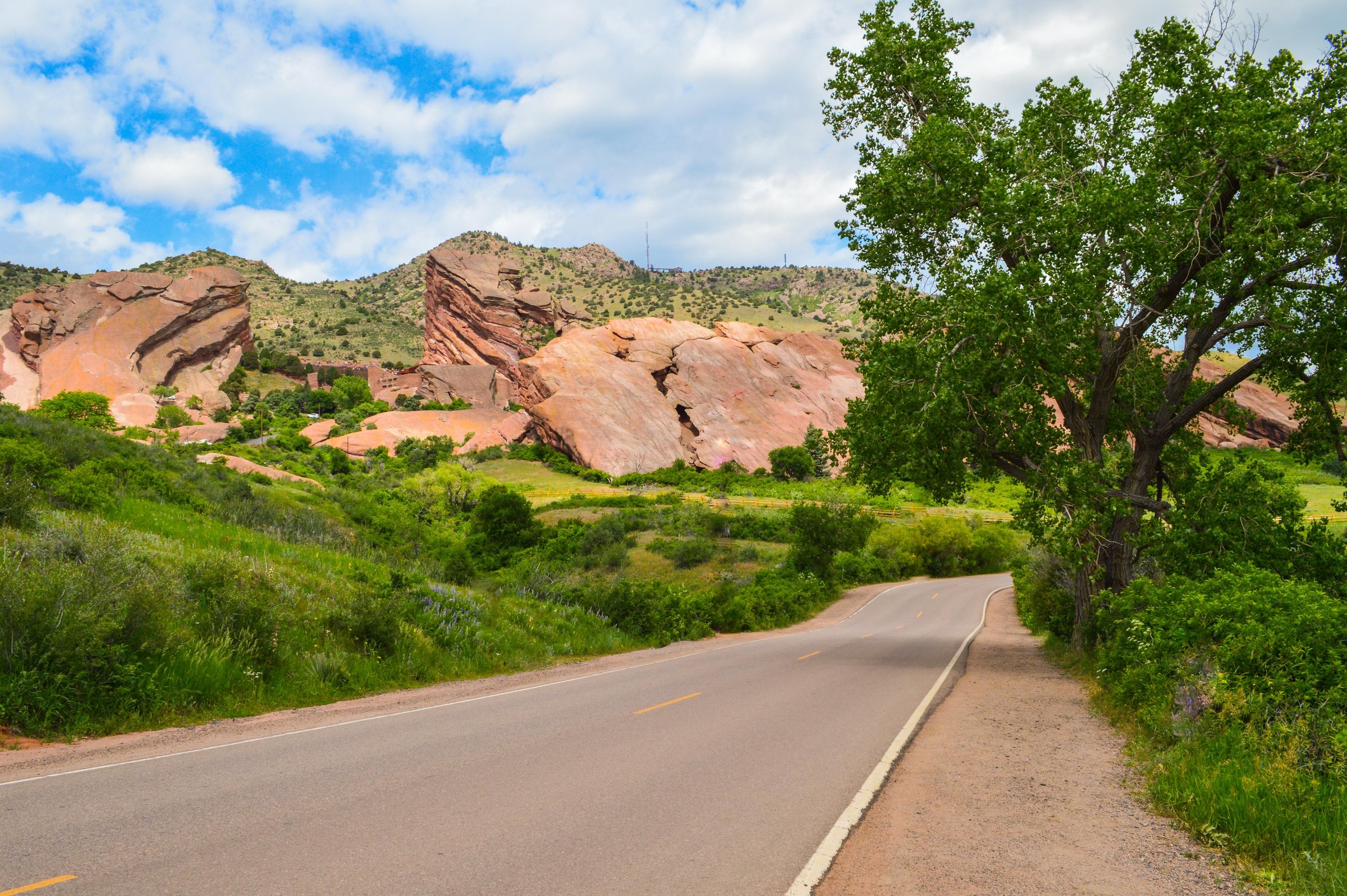 Summer landscape of a scenic road in Red Rocks Park, Denver, Colorado