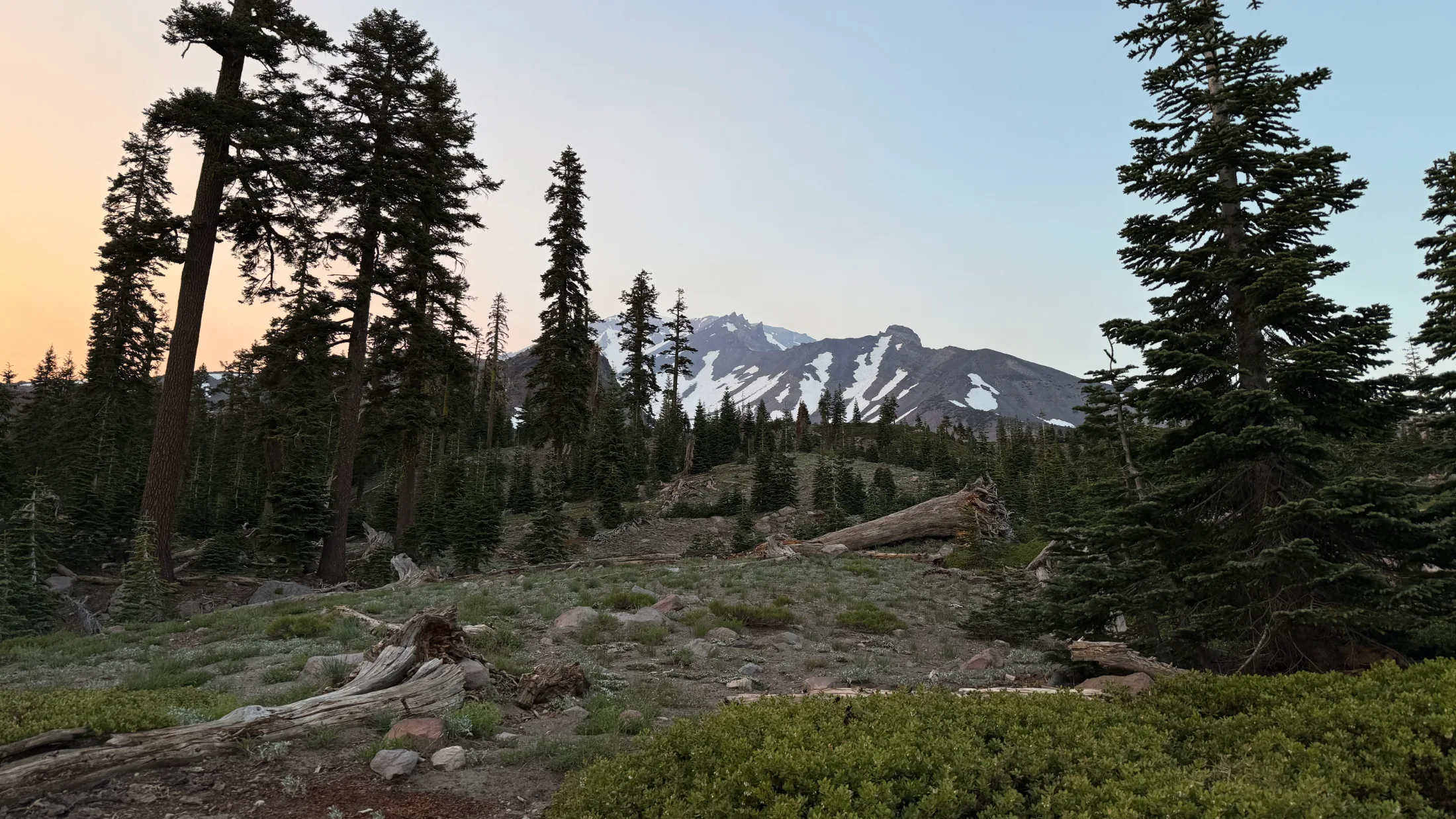 Snow-capped Mount Shasta under a clear blue sky