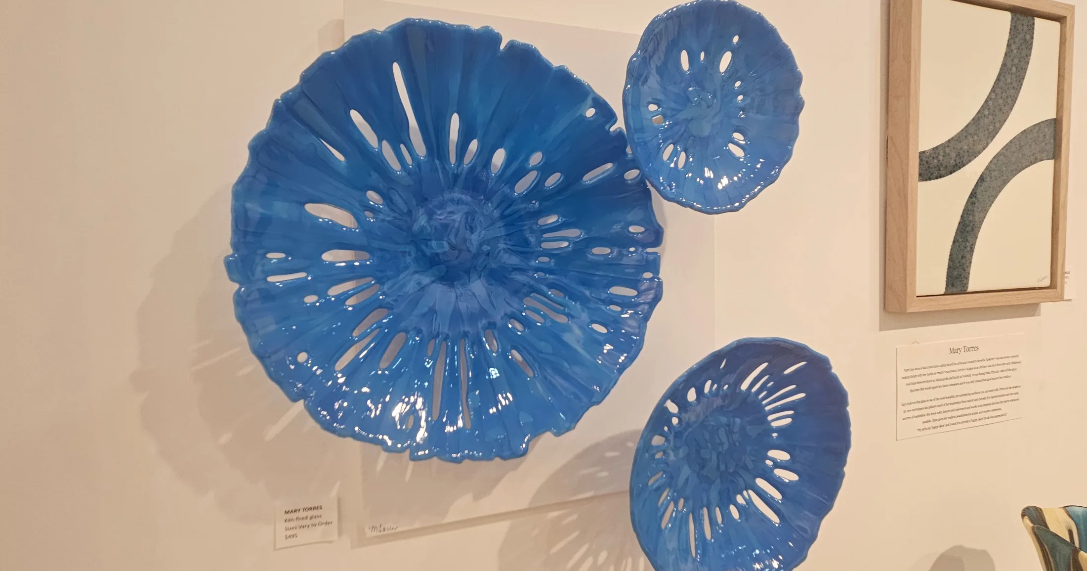 Kiln-fired glass wall pieces by Mary Torres at Ardest Gallery