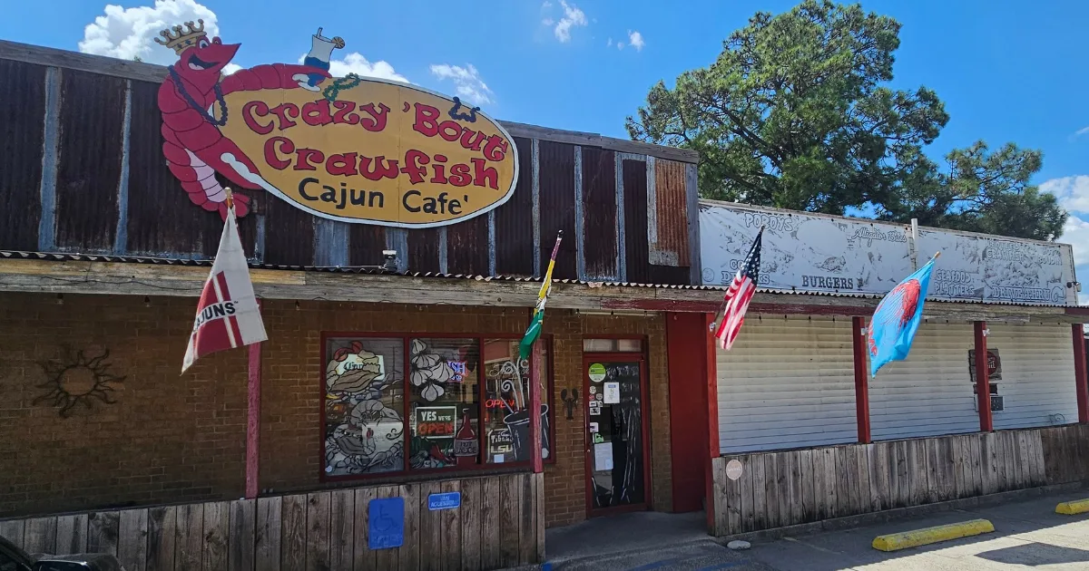 Exterior of Crazy 'Bout Crawfish Cajun Cafe in Breaux Bridge, Louisiana