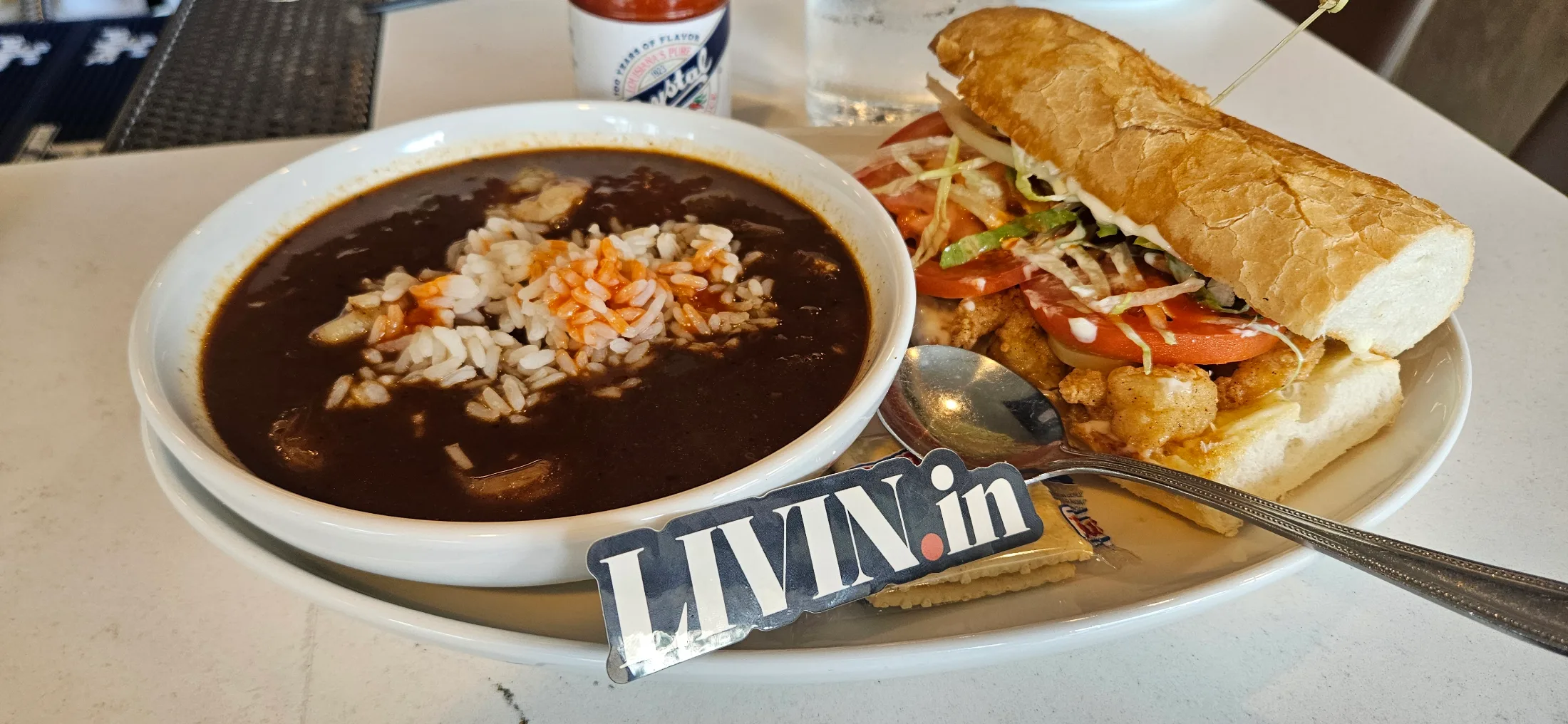 Seafood gumbo and fried shrimp po boy from Schilleci's New Orleans Kitchen in The Woodlands